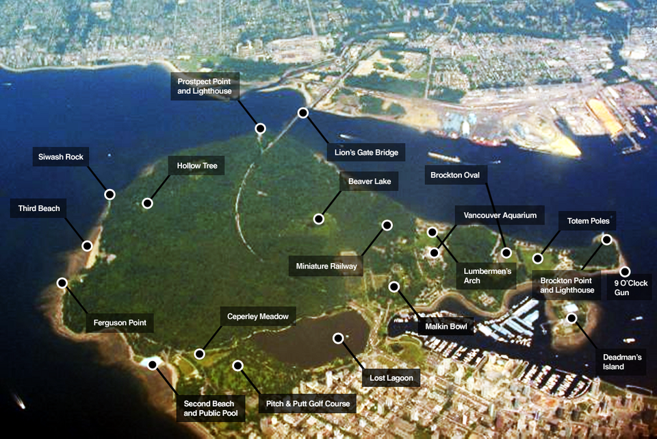 Stanley Park Labeled Aerial Map